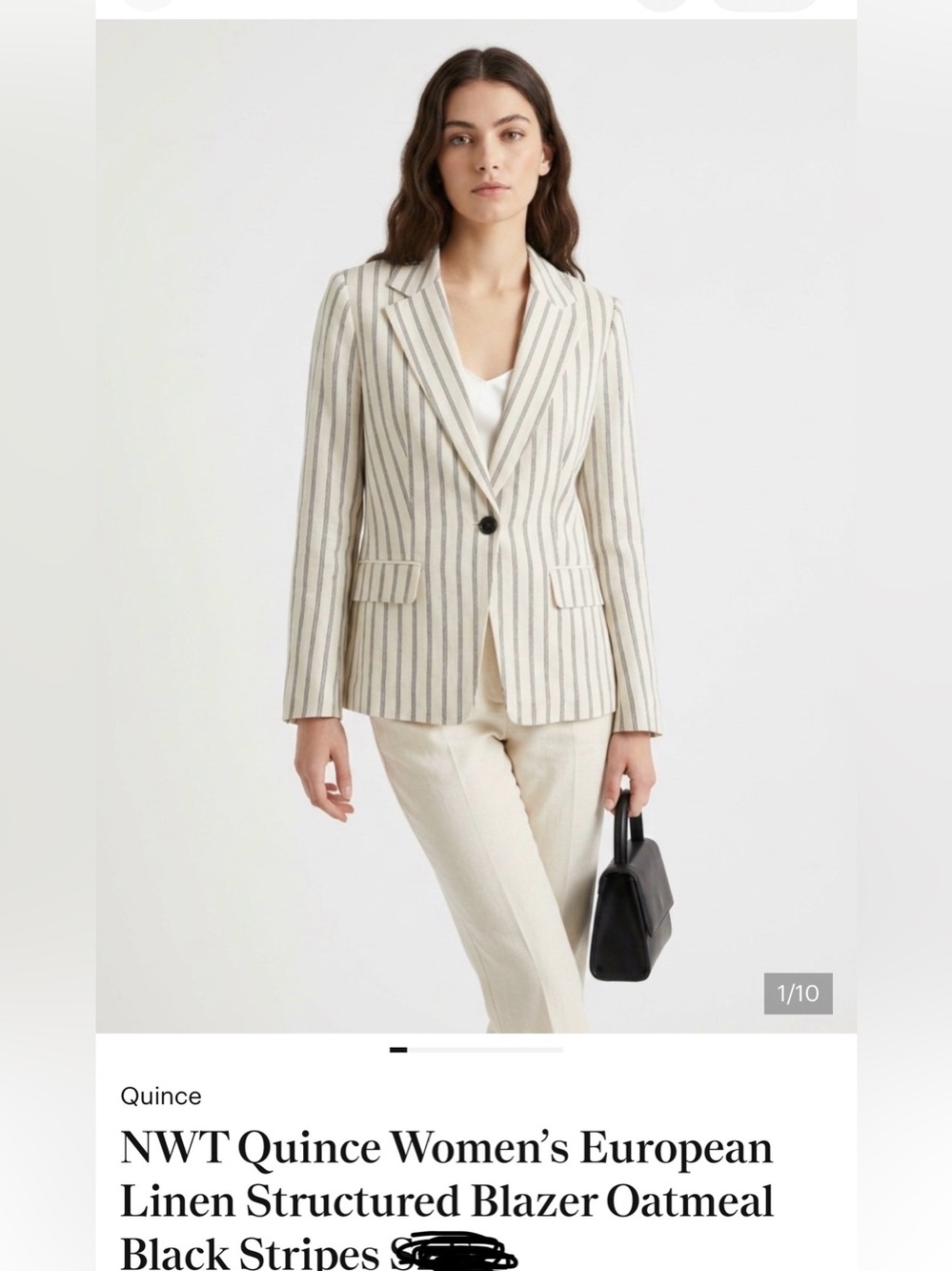 Quince Oatmeal Blazer linen  with Black Pinstripes